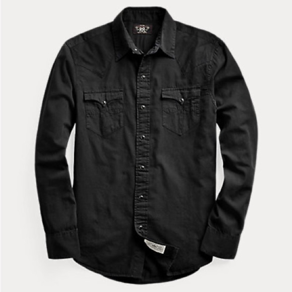 RRL Ralph Lauren Black Pearl Snap Western Shirt Size L NWT